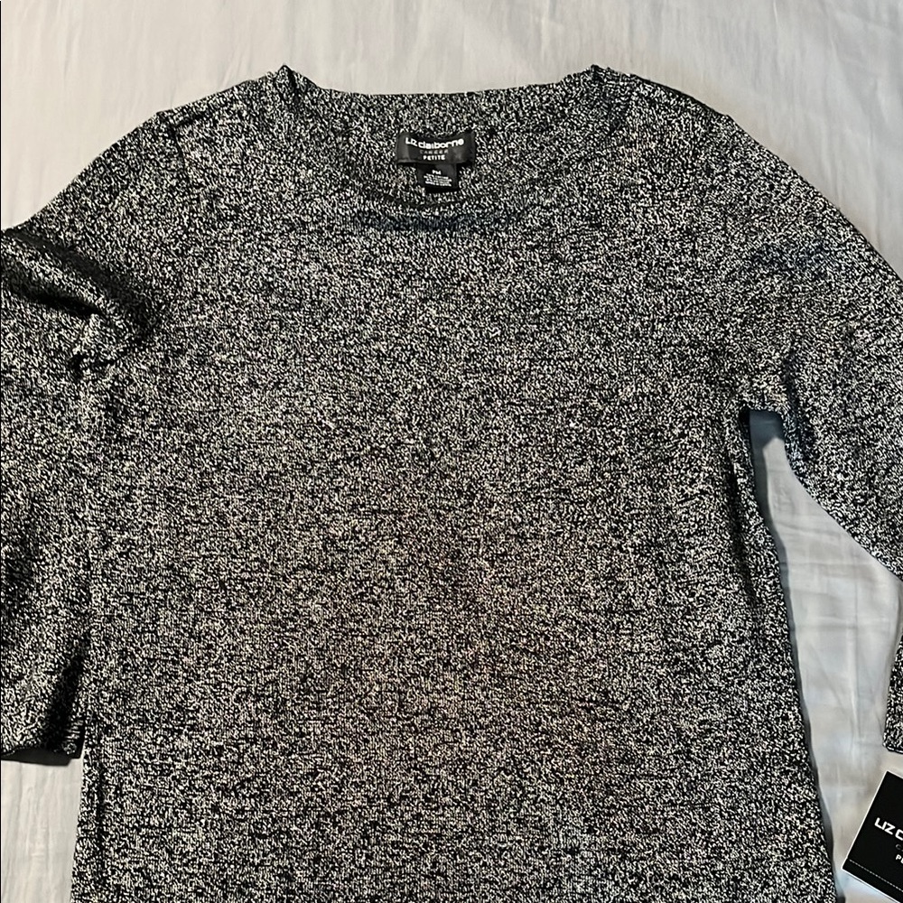 Liz Claiborne Black and Gray Women's sparkly Sweater sz petite medium NWT